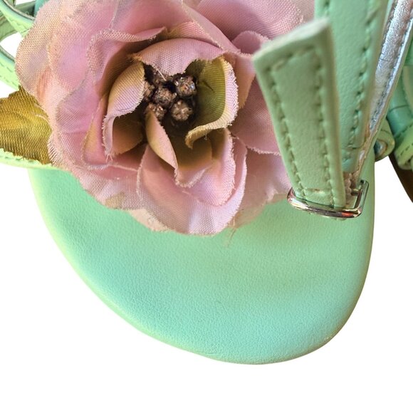 Qupid High Heel Sandals Womens 10 Mint Faux Leather Floral Open Toe - Picture 8 of 12